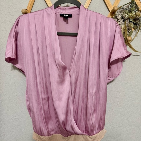 Paige Mauve Pink Solid Dijon Surplice Short Sleeve Bodysuit Size S - Picture 6 of 11